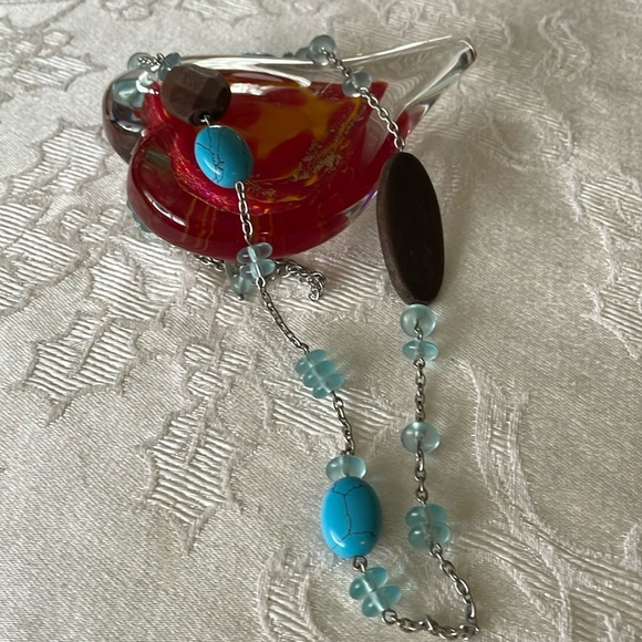 Lia Sophia Necklace Beads & Silver Tone Blue & Brown Accents - Picture 1 of 5